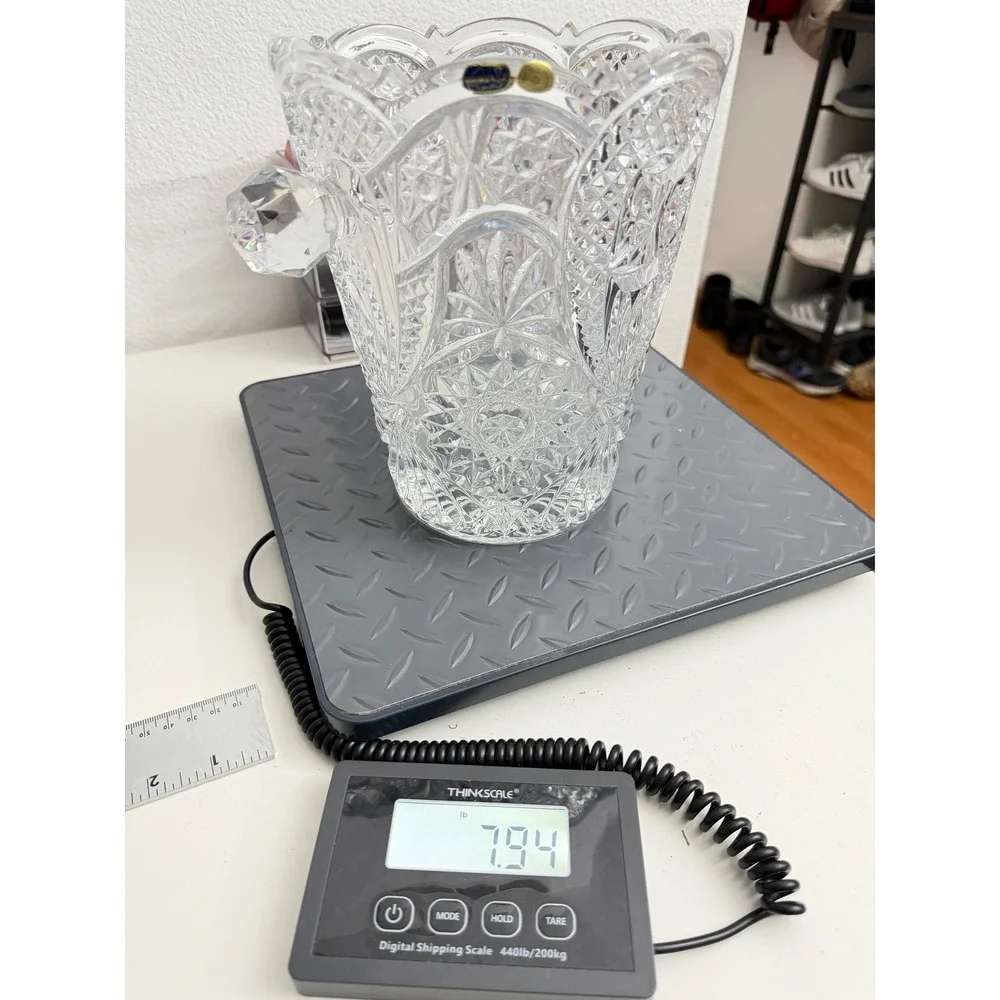 Vintage Pinwheel Cut Lead Crystal Ice Bucket Champagne Chiller Large Vase 9.5in